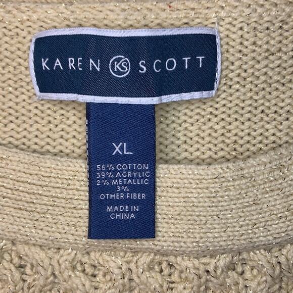 Karen Scott Sweater Size XL Gold with Sparkles Beige Tan Color Heavy Material - Picture 2 of 9